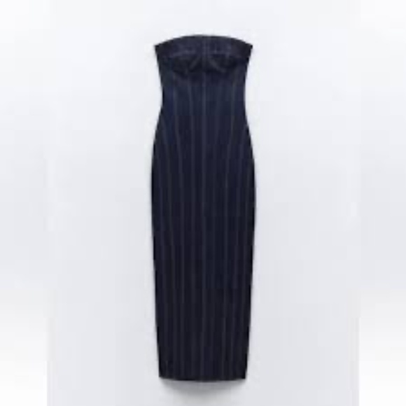 NWT Zara Blue Denim Midi Bustier Corset Party Dress Medium - Picture 2 of 16
